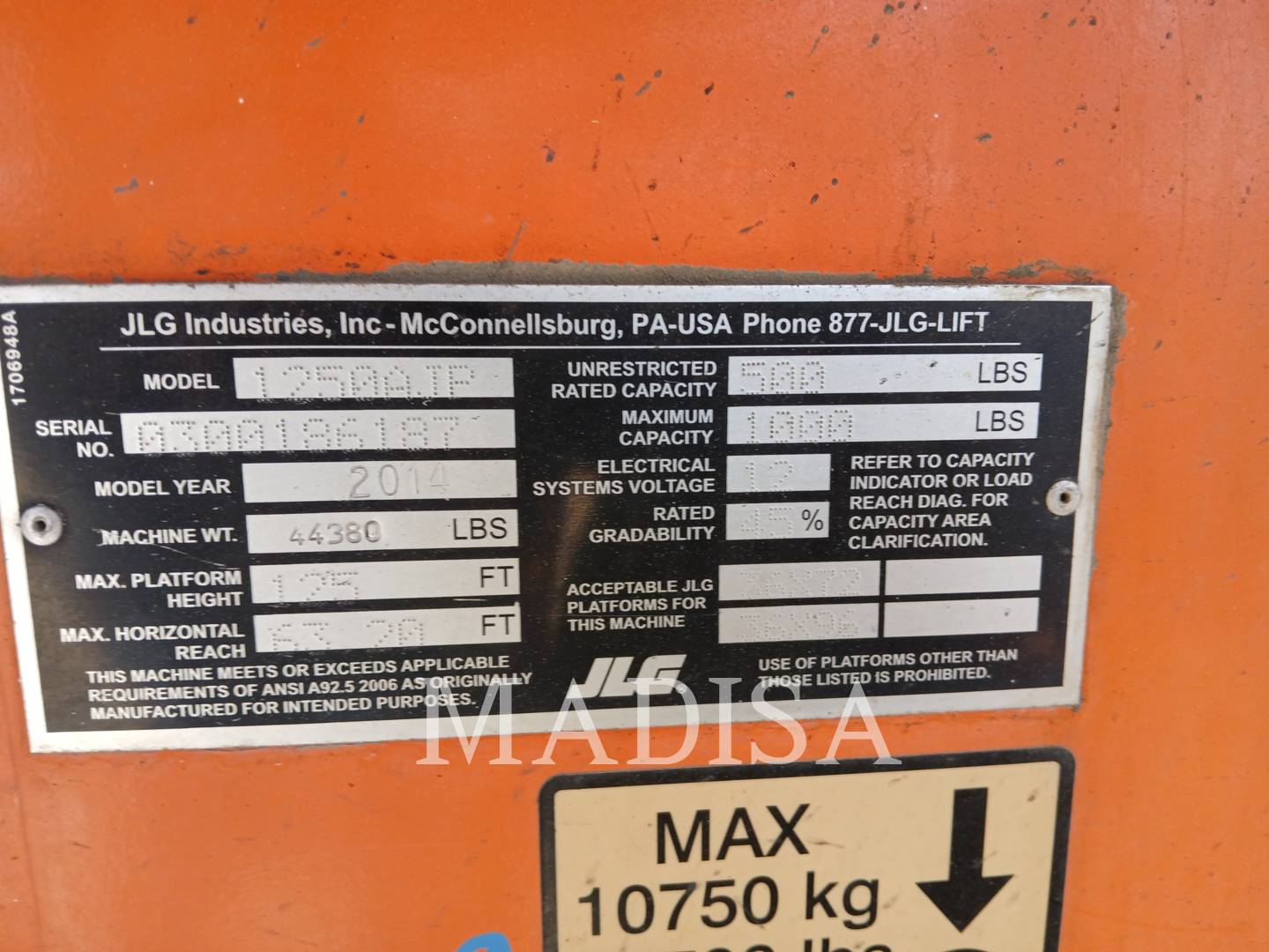 Jlg Industries, Inc. 1250AJP, Articulated Boom Lift, 5791 hours, S/N: 300186187, 2014 - Image 6