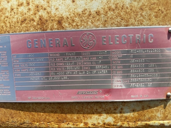 600 HP 1300 RPM General Electric, DC, SPFG-SV, Shunt, 980 A, 500 VA - Image 1