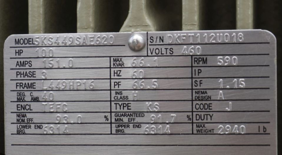 100 HP 590 RPM General Electric, Frame L449HP-16, TEFC, VSS, vertical solid shaft, unused, 460 Volts PW - Image 3