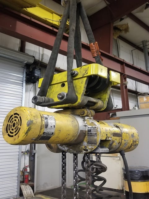 3 Ton, Budgit #113458-13, electric chain hoist, 10' lift, push button pendant, manual trolley - Image 3