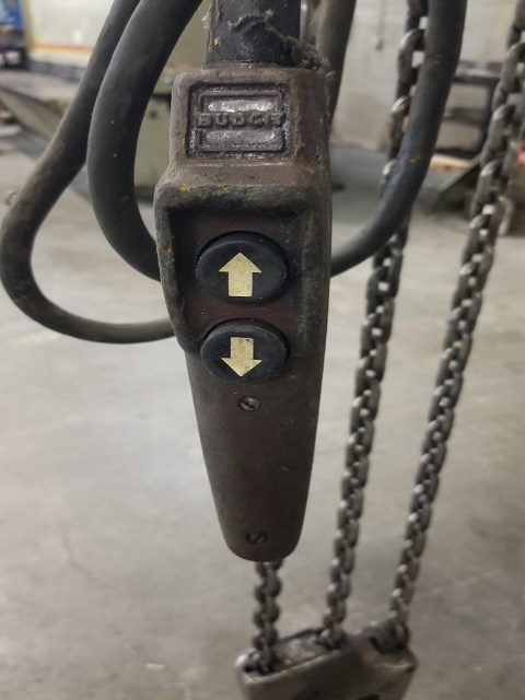 3 Ton, Budgit #113458-13, electric chain hoist, 10' lift, push button pendant, manual trolley - Image 6