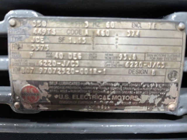 350 HP 3600 RPM U.S. Motors, Frame 449TS, TEFC, BB, 460 Volts - Image 1