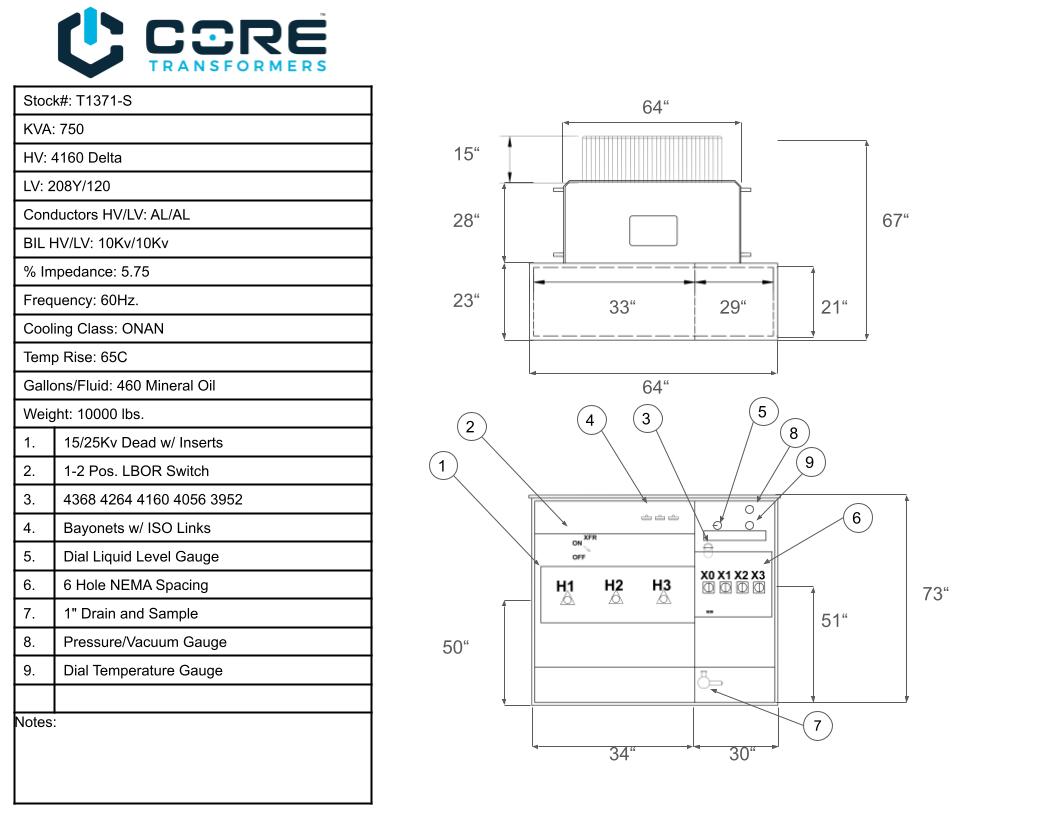 750 KVA 4160 Delta Primary, 208Y/120 Secondary, Pad, proCORE - Image 3