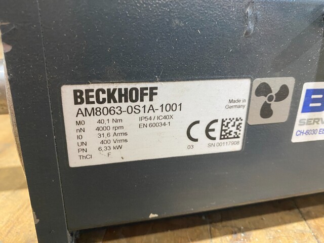6.33 KW Beckhoff #AM8063-0S1A-1001, Servo Motor, 4000RPM 40.1Nm 31.6Arms 400Vrms NOS - Image 2