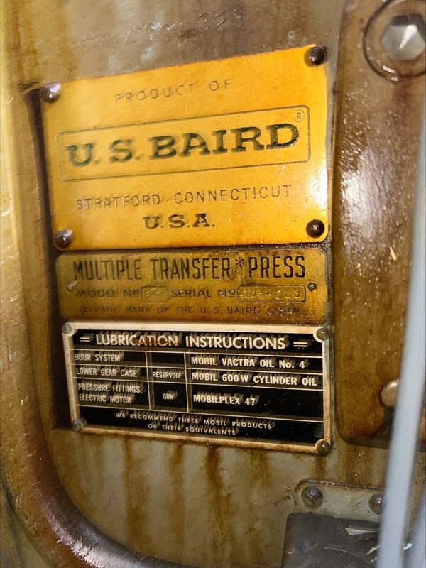 U.S. Baird #325, transfer press, 2.5" stroke, 9 op die set, 2 row oscillating stagger feed, Minster air - Image 10