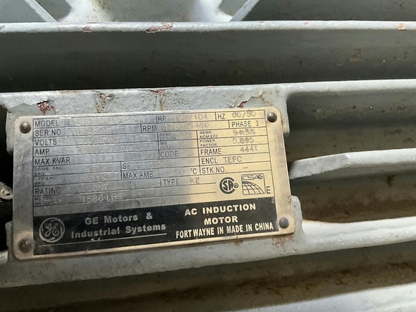 125/104 HP 1780/1450 RPM General Electric, Frame 444T, 60/50HZ, 380/460 Volts - Image 1