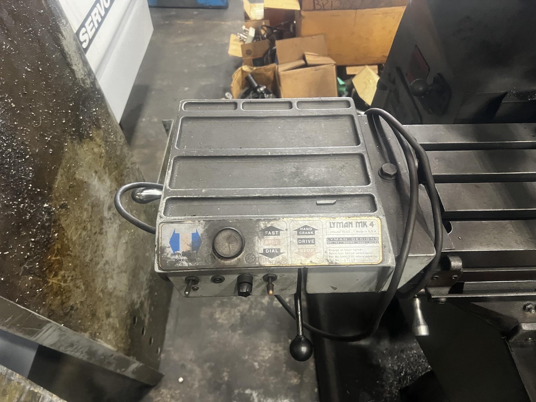 Bridgeport, vertical milling machine, 9" x36" table, power feed on table, 2 HP, vise - Image 7