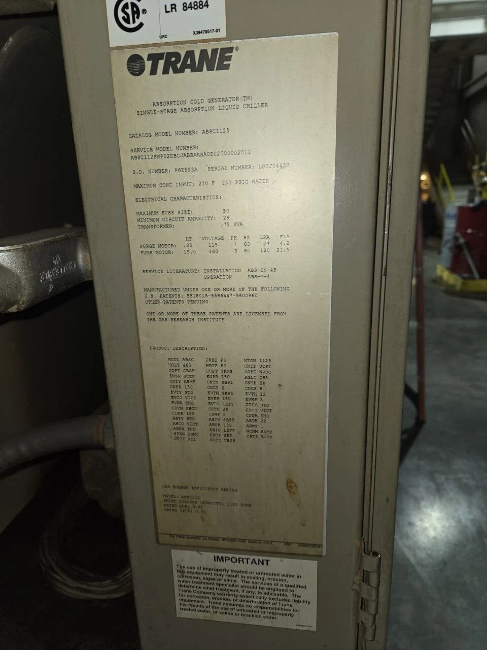 Trane #ABSC1125, Absorption cold generator single stage liquid chiller - Image 7