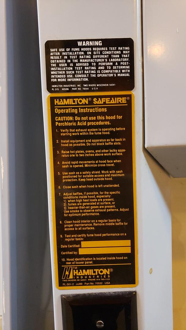 Hamilton, SafeAire Bench-top Fume Hood, 5' width - Image 6