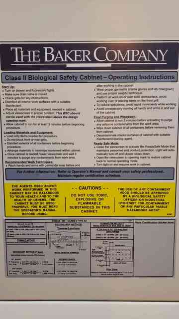 Baker Company #SG603A-HE-M, SterilGard Biological Safety Cabinet, Class II, w/floor stand - Image 2