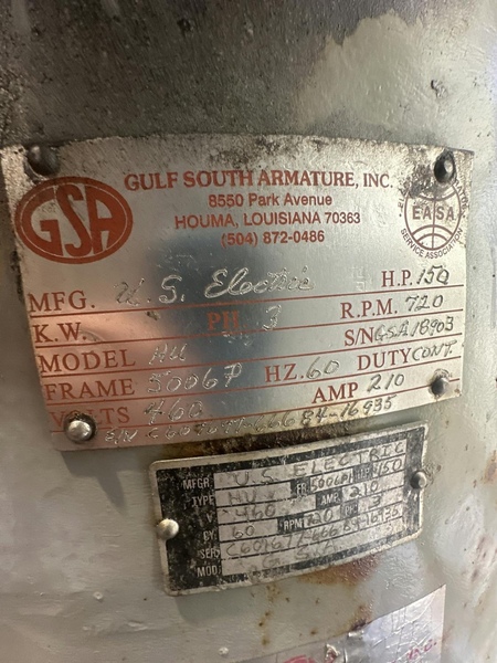 150 HP 720 RPM U.S. Motors, Frame 5006P, ODP, 210 A, 460 Volts - Image 2