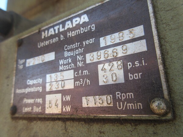 428 psi, Hatlapa #W280 Compressor, 54kW, 1985 - Image 5