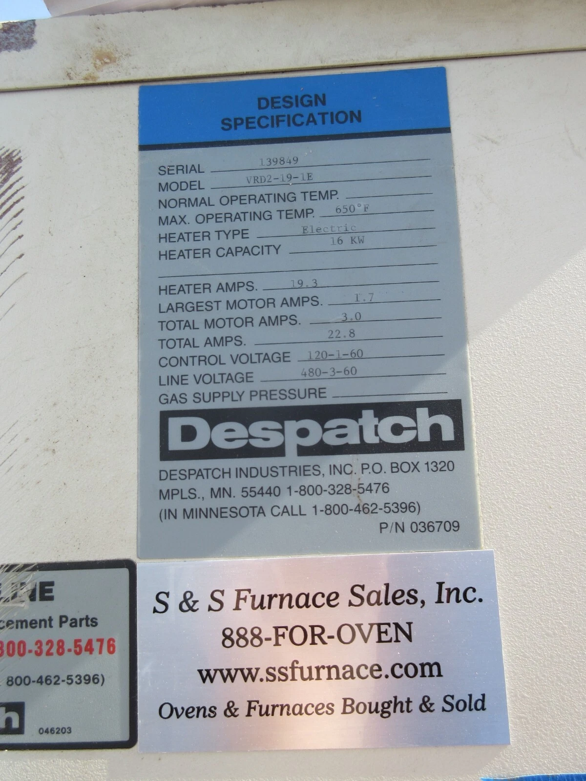 Despatch #VRD2-19-1E, Oven, 650° F. max temp. - Image 9
