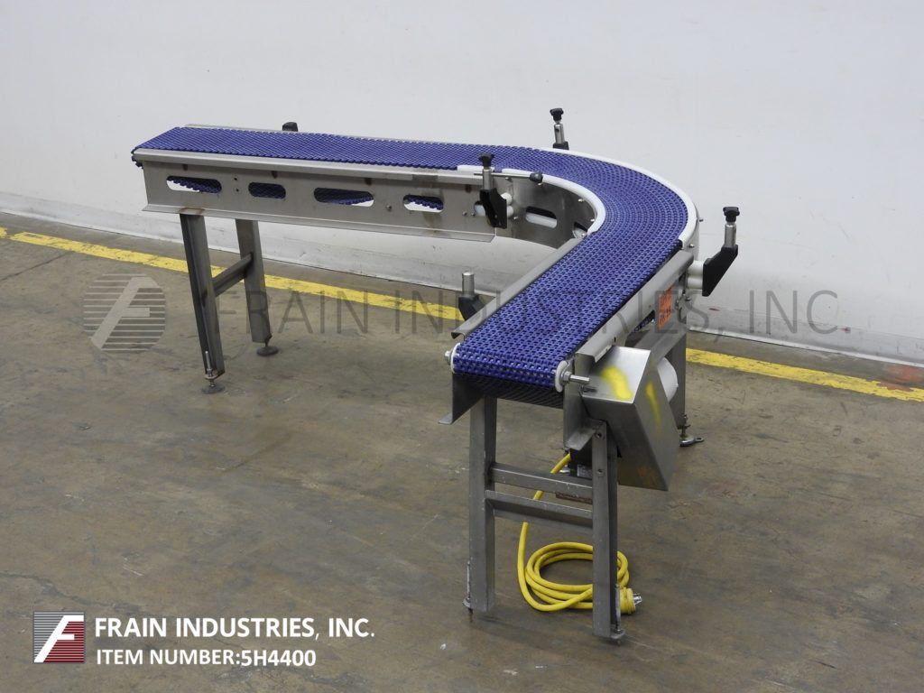 9-7/8" wide x 10.6' long, Stainless Steel, 90&deg; curved, Intralox conveyor, 1 HP drive - Image 1