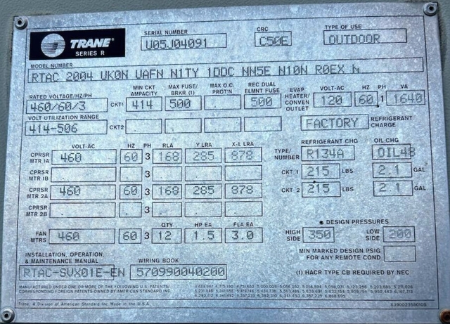 200 Ton, Trane #RTAC 2004 UK0N UAFN, Air Cooled Chiller, 2004 - Image 4