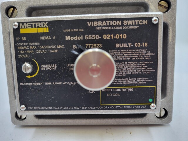 Metrix #5550-021-010, Mechanical Vibration Switch 480 VAC, 15A, 250VDC, NEMA Size 4, unused - Image 7