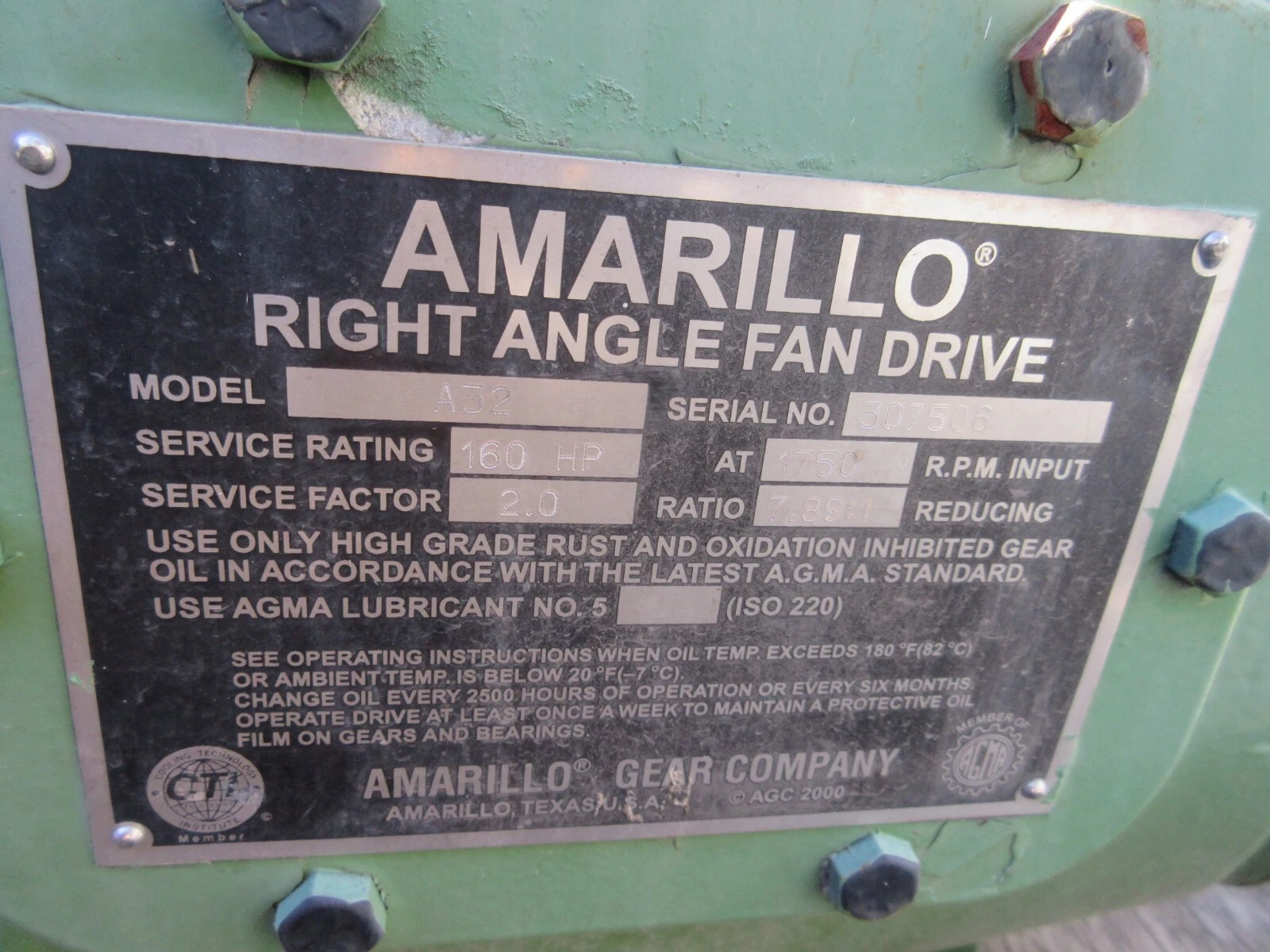 160 HP @ 1750 RPM, Amarillo #A32, right angle fan drive, 7.89:1 Ratio - Image 3