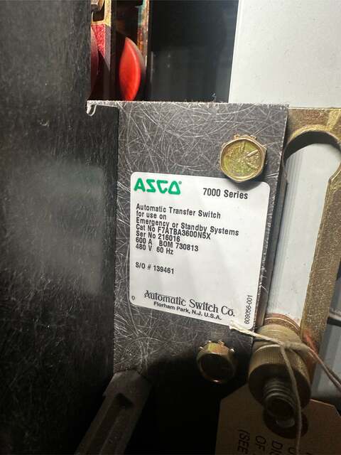 600 Amp. Asco, automatic transfer switch, 480 Volts, service entry breaker - Image 9