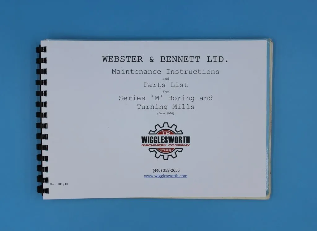 Maintenance instructions & parts manual, Webster & Bennett #M/EM, 36, 48, 60 vertical turret lathe - Image 1