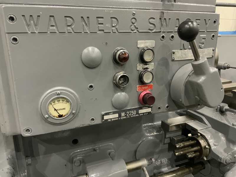 No. 5 Warner & Swasey, M2250, turret lathe, 20" swing, 10-1/4" swing over cross slide, collet nose, chip pan - Image 5