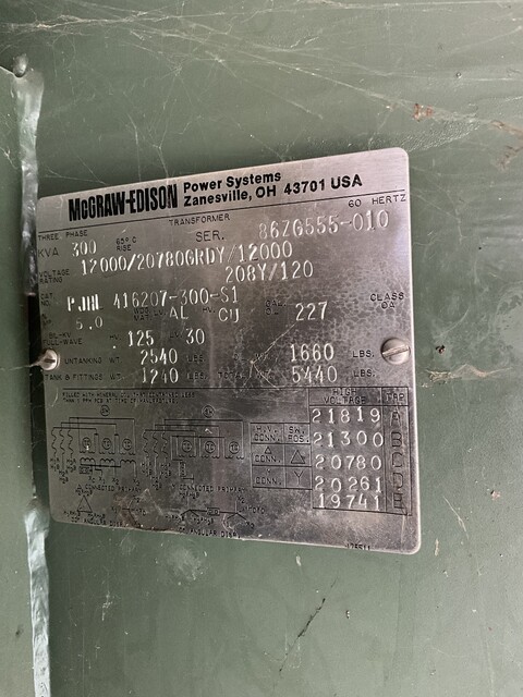 300 KVA 20780GY/12000 Primary, 208Y/120 Secondary, 3 phase, Padmount Transformer - Image 1