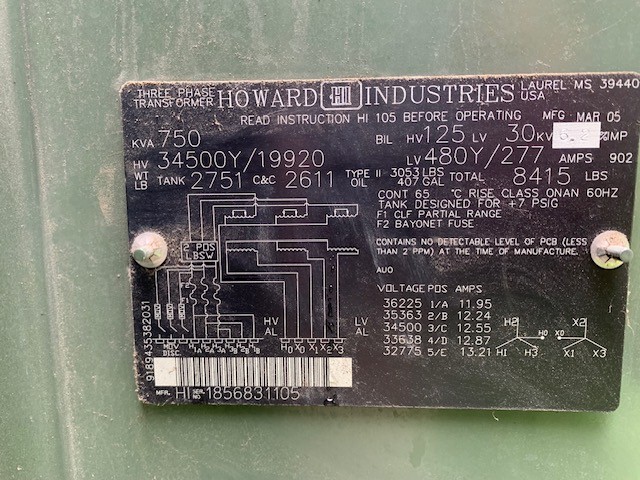 750 KVA 34500Y/19920 Primary, 480Y/277 Secondary, 3 phase, Padmount Transformer - Image 1