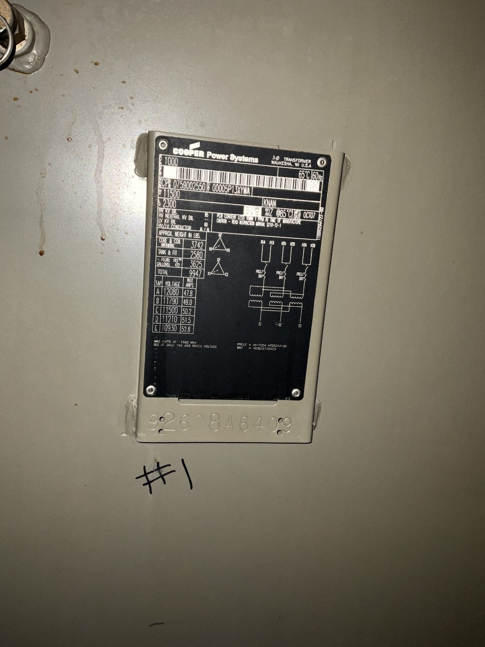 1000 KVA 11500 Delta Primary, 2300 Delta Secondary, 3 phase, Padmount Transformer - Image 1