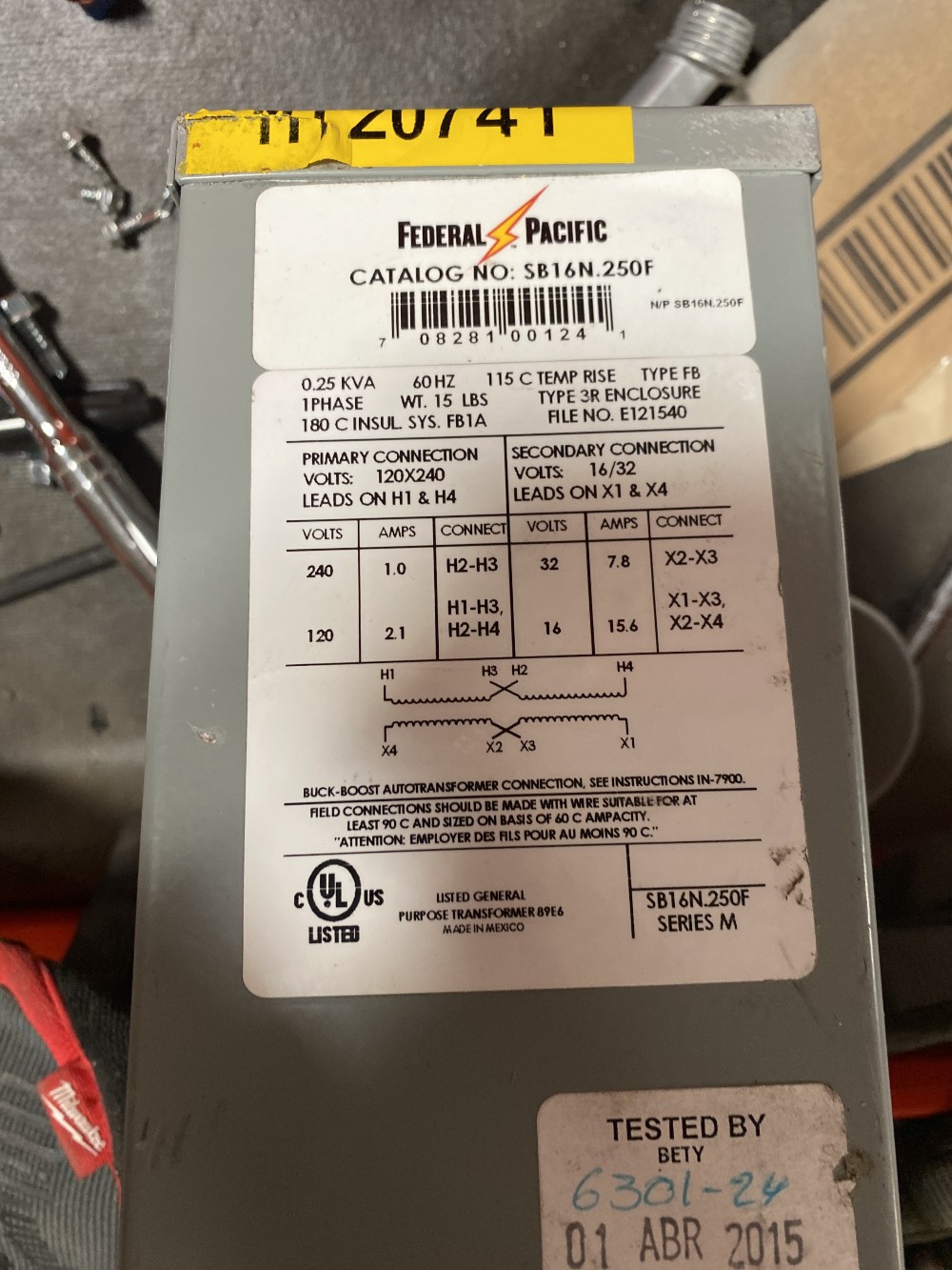 .25 KVA 240 Primary, 32 Secondary, 1 phase, Dry Type Transformer, Ready To Ship - Image 2
