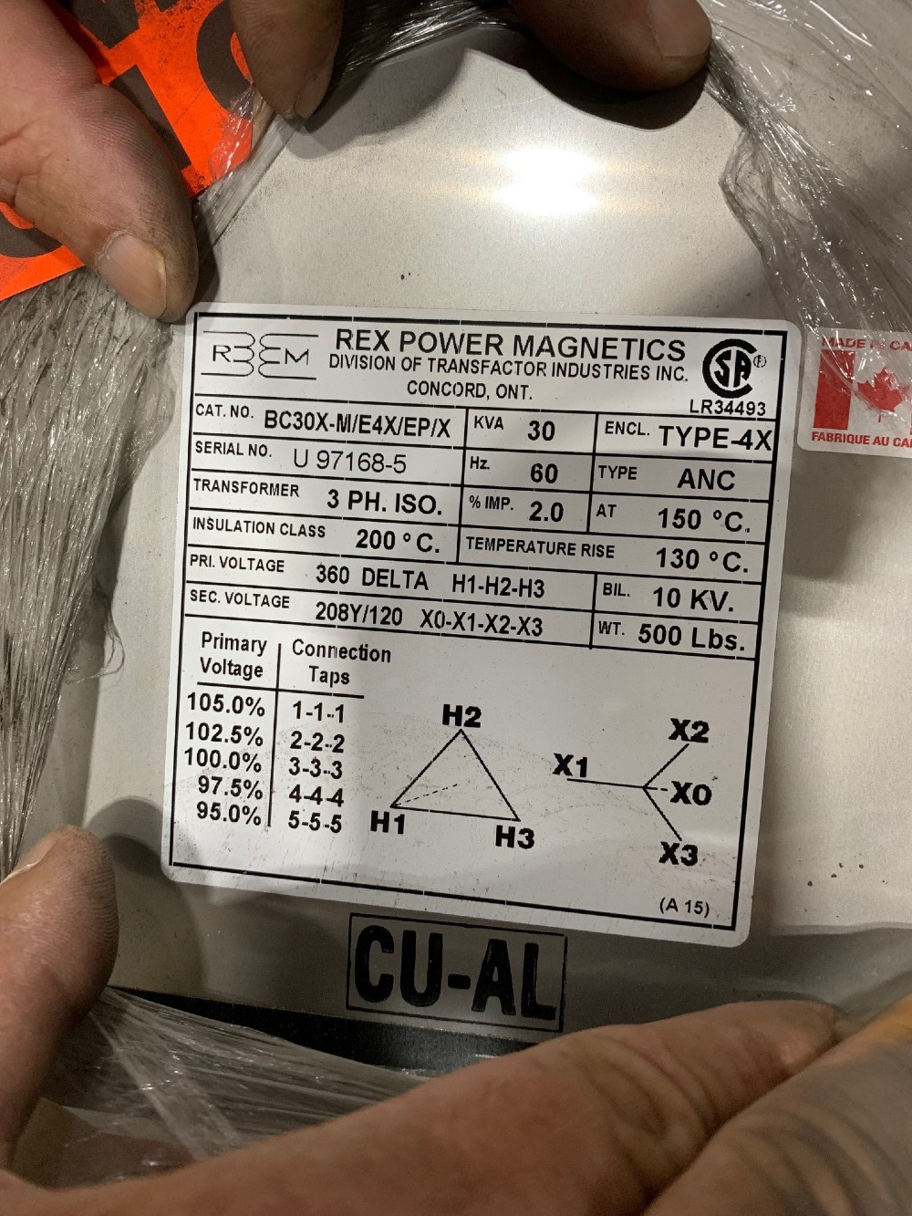 30 KVA 360 Delta Primary, 208Y/120 Secondary, Encapsulated, 3 phase, Dry Type Transformer, Ready To Ship, new - Image 3