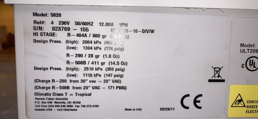 Thermo Scientific #5820, Chest Freezer, R-404A, -70 deg. C, 96" L x 31" width x 40" H, 400/147 psig, 12 Amps - Image 4