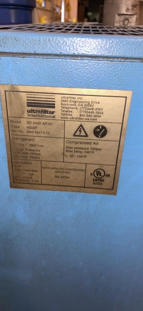 280 cfm, 140°F, 250 psi, Donaldson #Ultrafilter-SD-0450-AP-60, Air Dryer for Compressor, 450 V. - Image 5