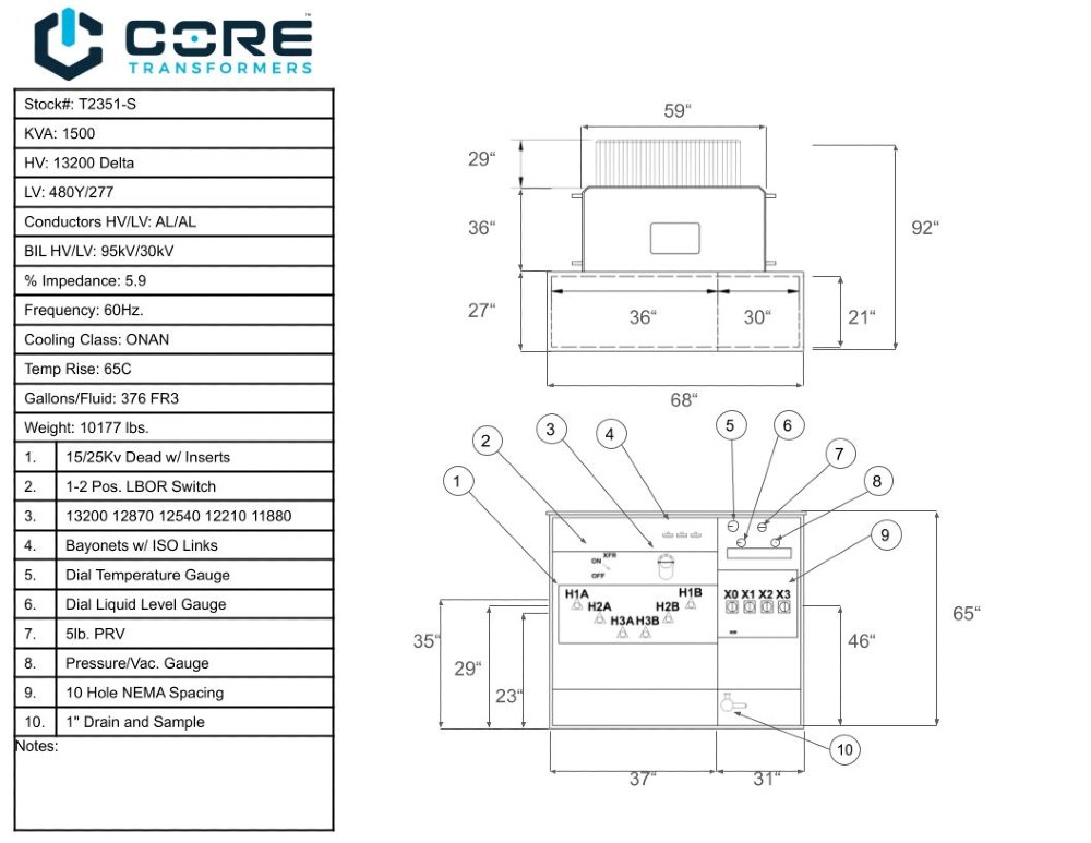 1500 KVA 13200 Delta Primary, 480Y277 Secondary, Pad, proCORE - Image 3