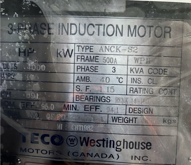 1250 HP 900 RPM Teco Westinghouse #ANCK-S2, 4160 Volts, weather protected enclosure type 2, 2019 - Image 4