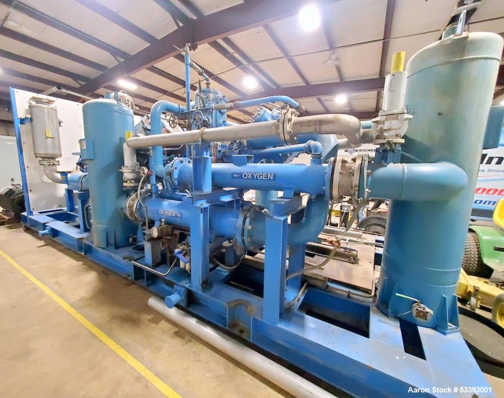 Siad, Skid Mounted Oxygen Compressor, 3-Stage, 2650 Nm3/hr., 75000 scfh handled flow, 103 GPM, 450 HP, 2003 - Image 1