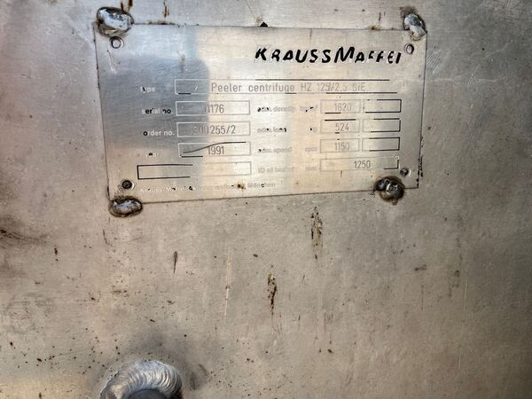 49" Krauss Maffei #HZ125/2.5Si, 316 Stainless Steel horizontal peeler centrifuge, Siphon peeler, 49" mm - Image 3