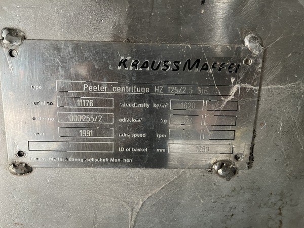 49" Krauss Maffei #HZ125/2.5Si, 316 Stainless Steel horizontal peeler centrifuge, Siphon peeler, 49" mm - Image 4