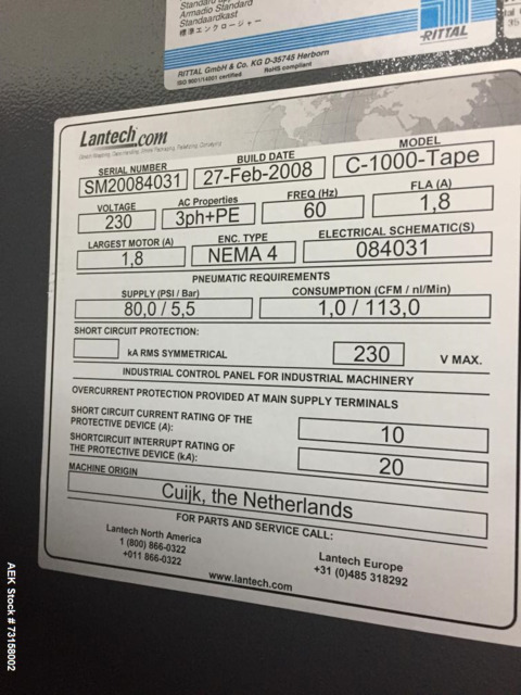 Lantech #C-1000 Case Erector, 10 CPM, 19.63" L x 12.75" width x 20.5" H max Size, 230 V, 2008 - Image 7