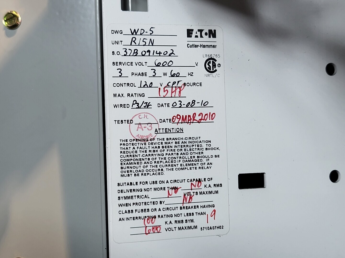 15 HP Eaton, SVX010A1-5A4N1, vari-frequency drive, 600 Volts, 3 phase, like new - Image 2