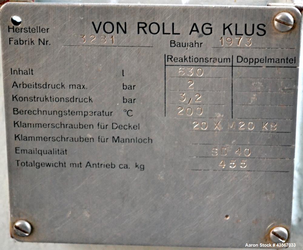 166.5 gallon Von Roll, Glass Lined Pressure Tank, Horizontal, 27" diameter x 62" straight side, 2 bar @ 200 - Image 5