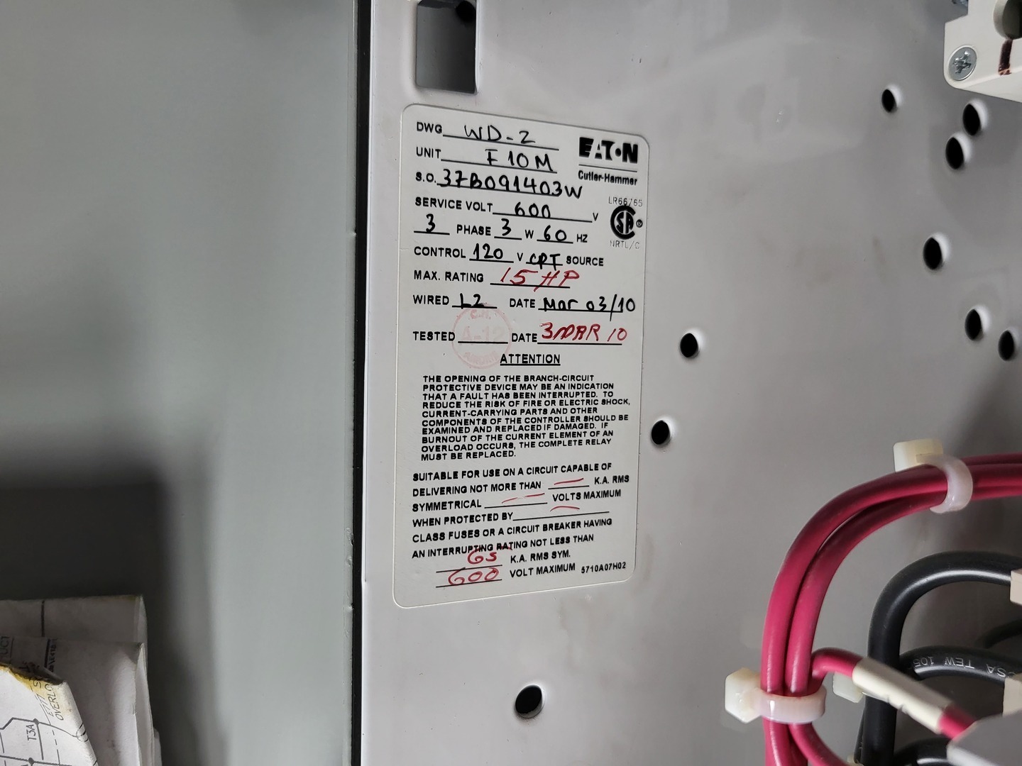Eaton Cutler-Hammer, FVNR Starter size 2, 15 HP, 600 Volts, 50 amp, 3 phase, like new - Image 5