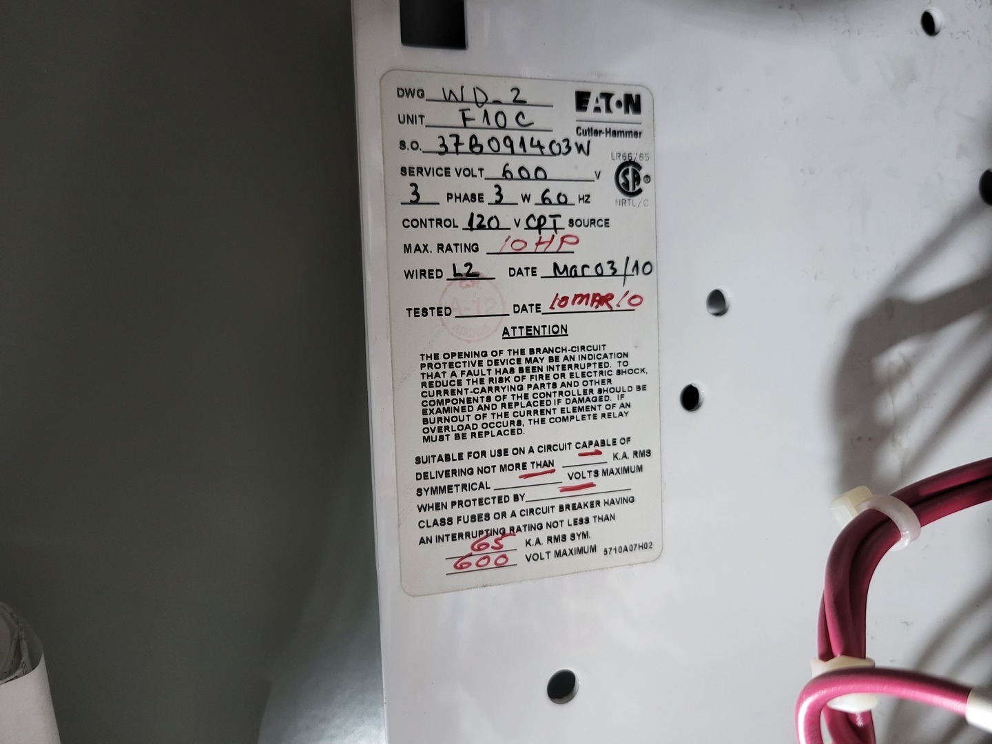 Eaton Cutler-Hammer, FVR Starter size 1, 10 HP, 600 Volts, 30 amp, 3 phase, like new - Image 4