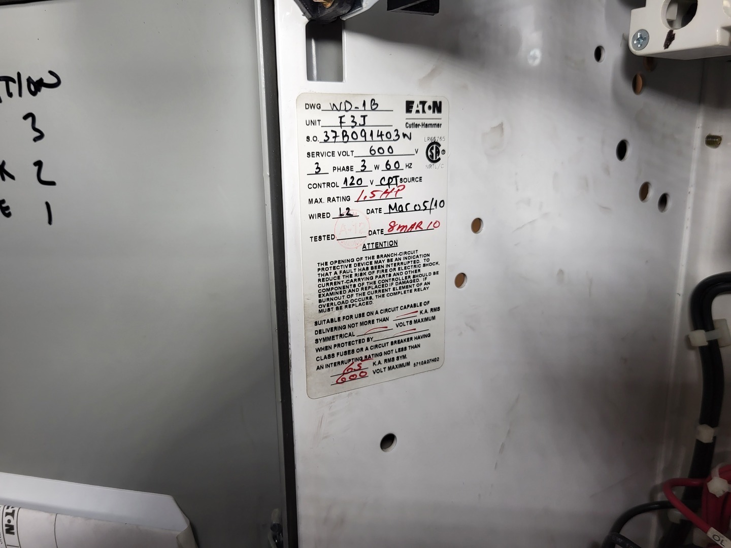 Eaton, FVNR starter, size 1, enclosure, 1.5 HP, 600 Volts, 7 amp, like new - Image 5