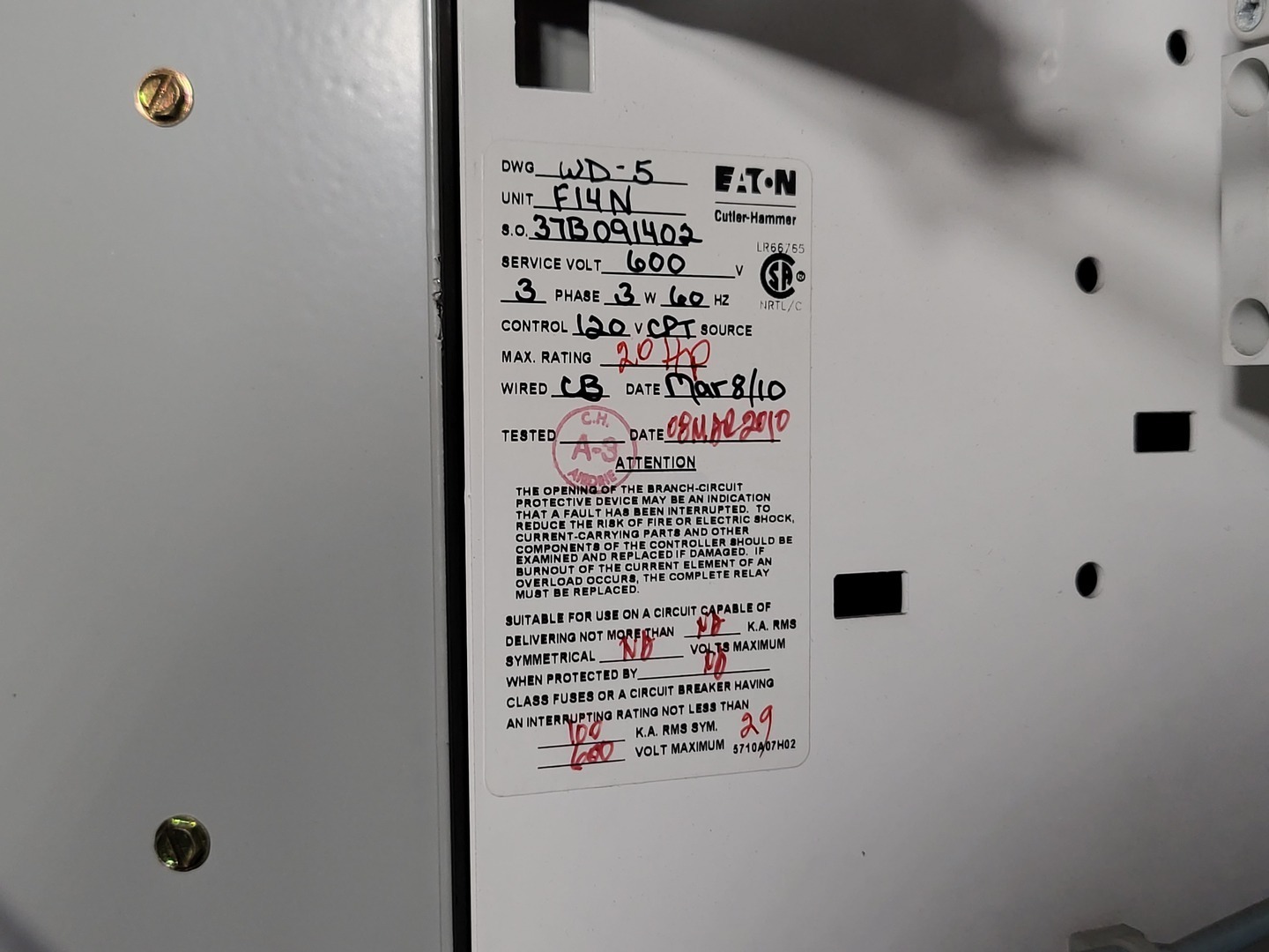 20 HP Eaton, SVX015A1-5A4N1, variable frequency drive, 600 Volts, like new - Image 2