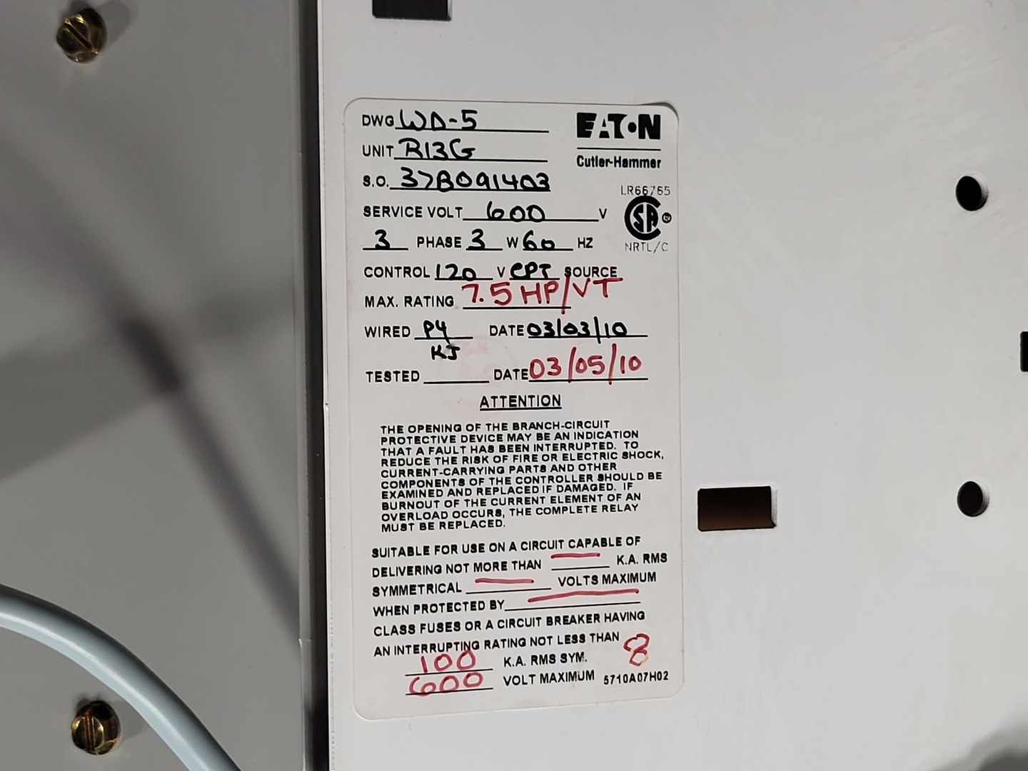 7.5 HP Eaton, SVX005A1-5A4N1, variable frequency drive, 600 Volts, 10 amps, like new - Image 2