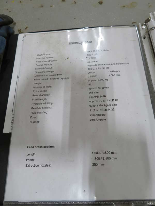 Weima #WLK-15, single shaft shredder, 59" W x 15" dia V-rotor w/82 total cutters, 2006 - Image 3