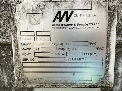 1675 Gallons, ACME Welding, 250 PSI Bullet Tank (ammonia - 2 available) - Image 7