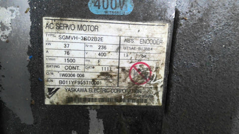 Yaskawa #SGMVH-3GD2B2E, Servo motor, 37 KW, 400 Volts, 1500 RPM, 76 amp - Image 5