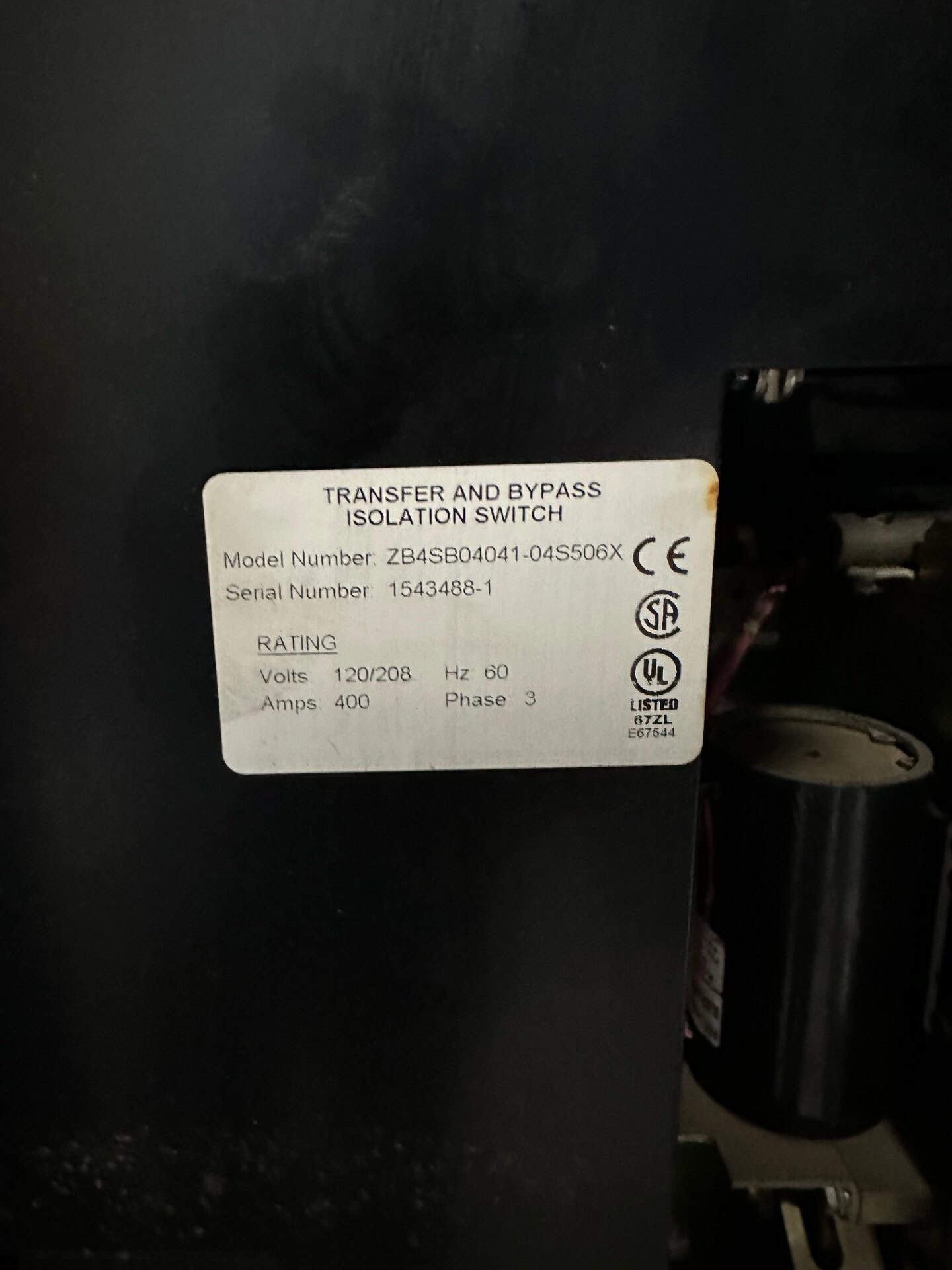 400 Amp. Zenith ZB4SB04041-04SS06X, automatic transfer switch, 4 pole, 120/208 Volts, Nema 1 - Image 4