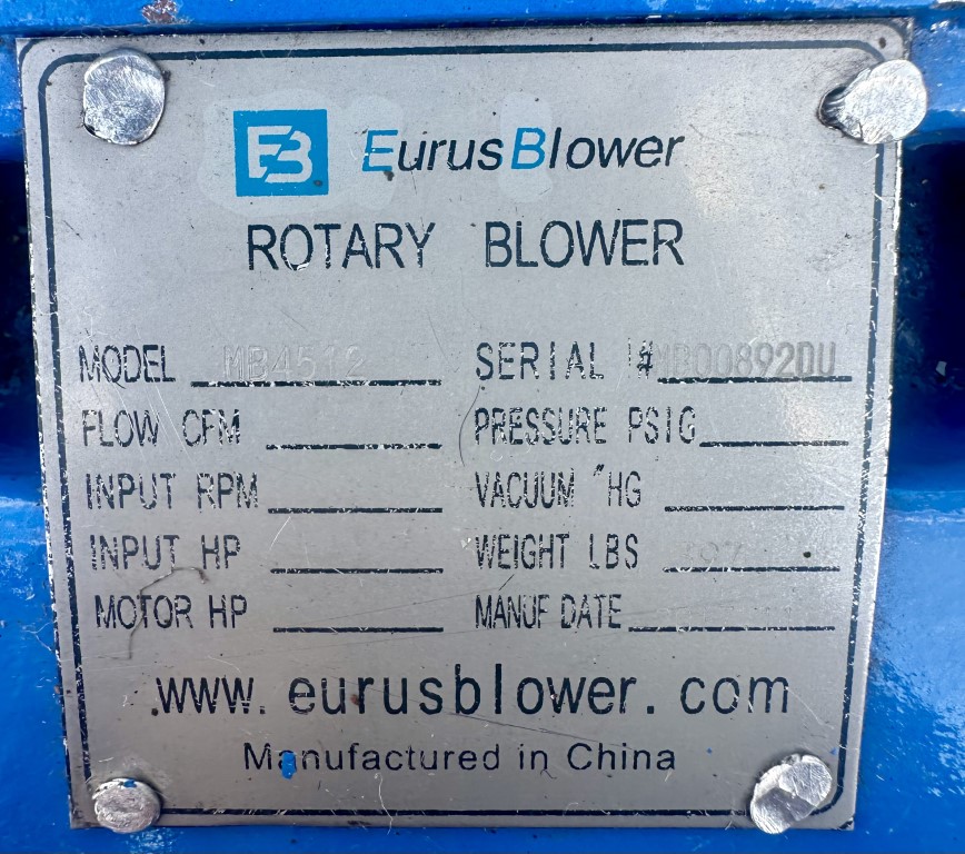 1071 cfm, 12 psi, Eurus #MB4512, positive displacement blower package, no motor, 4000 RPM @ 68.2 BHP - Image 8