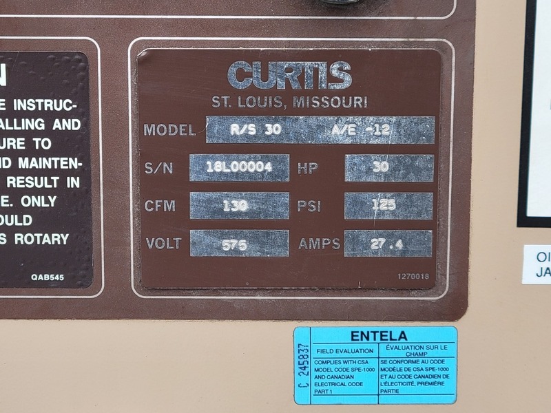 130 cfm, 125 psi, Curtis #R/S30, rotary screw air compressor, electric, 30 HP, 575 V. - Image 2